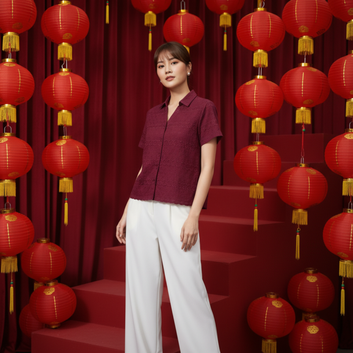Seutail Calista Top Atasan Wanita Formal Katun Bordir Natal Christmas - 010471