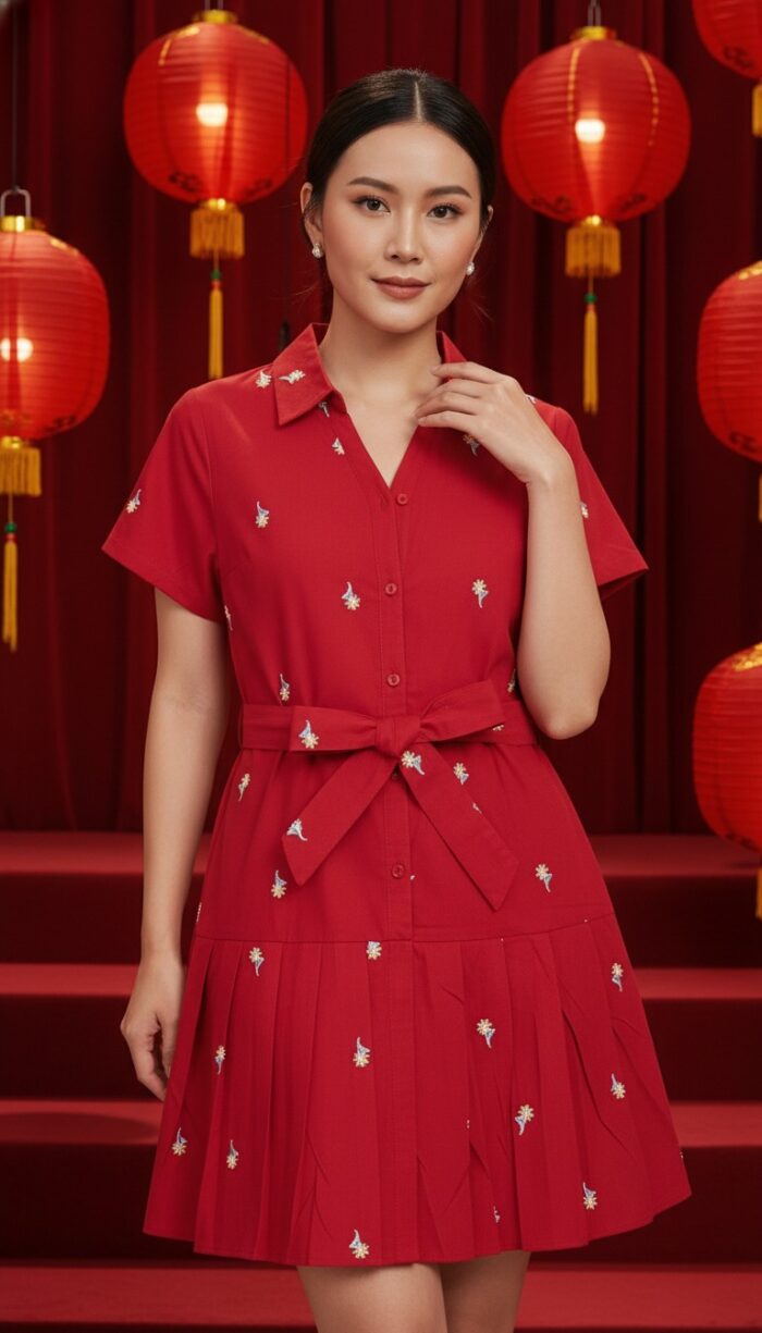 Seutail Liora Midi Dress Semi Formal Casual Merah - 010467