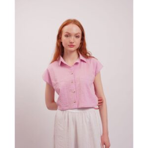 Seutail Oriana Top Kemeja Wanita Casual Lengan Pendek Cey Linen Crinkle Korean - 010194